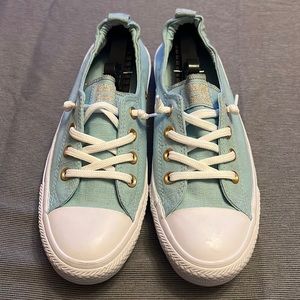 Blue with gold detail converse all star slip on sneakers